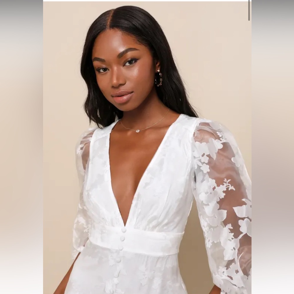 Lulus dramatic energy white floral mini dress